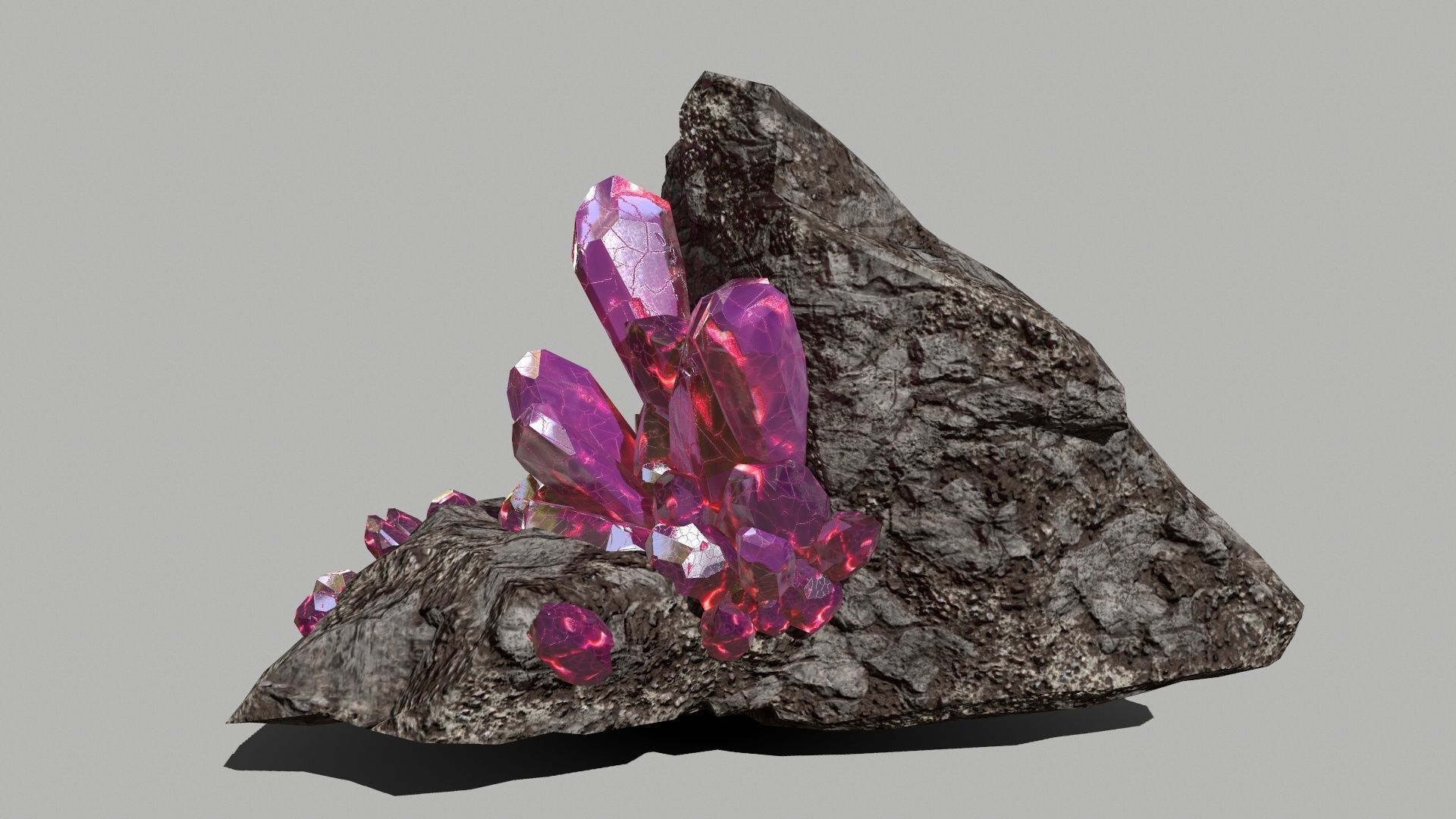 Crystal Set rock with crystals Low-poly 3D model_1
