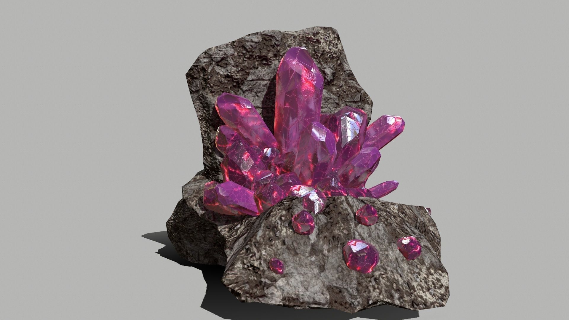 Crystal Set rock with crystals Low-poly 3D model_6