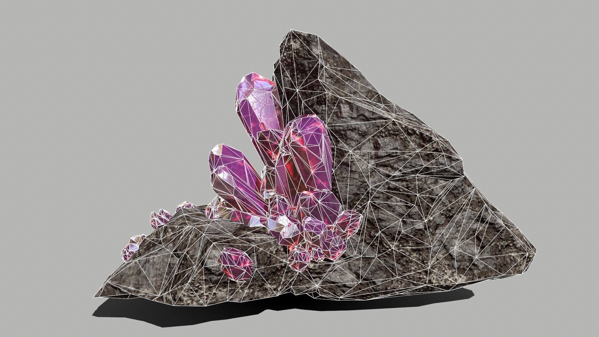 Crystal Set rock with crystals Low-poly 3D model_2
