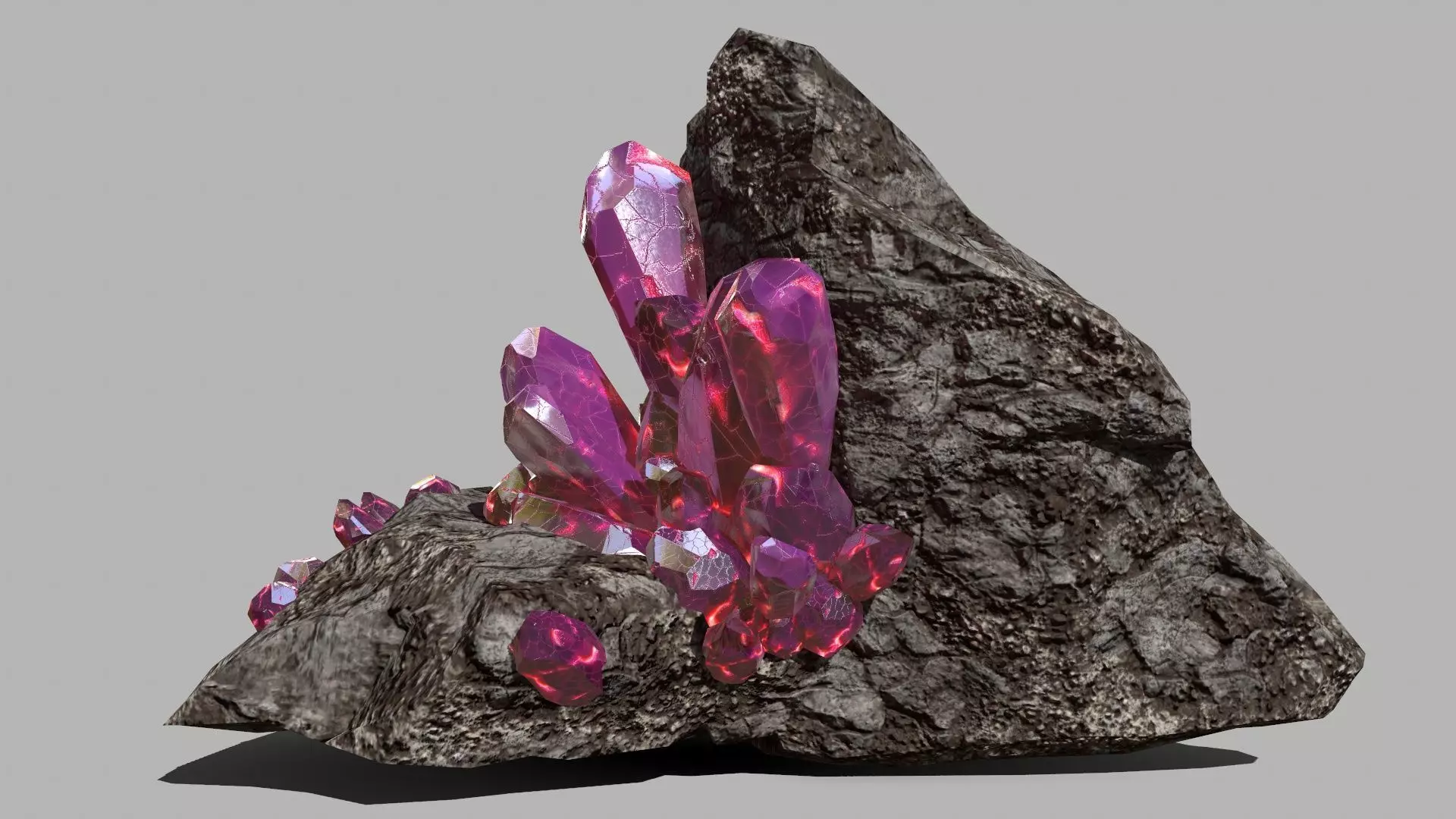 Crystal Set rock with crystals Low-poly 3D model_0