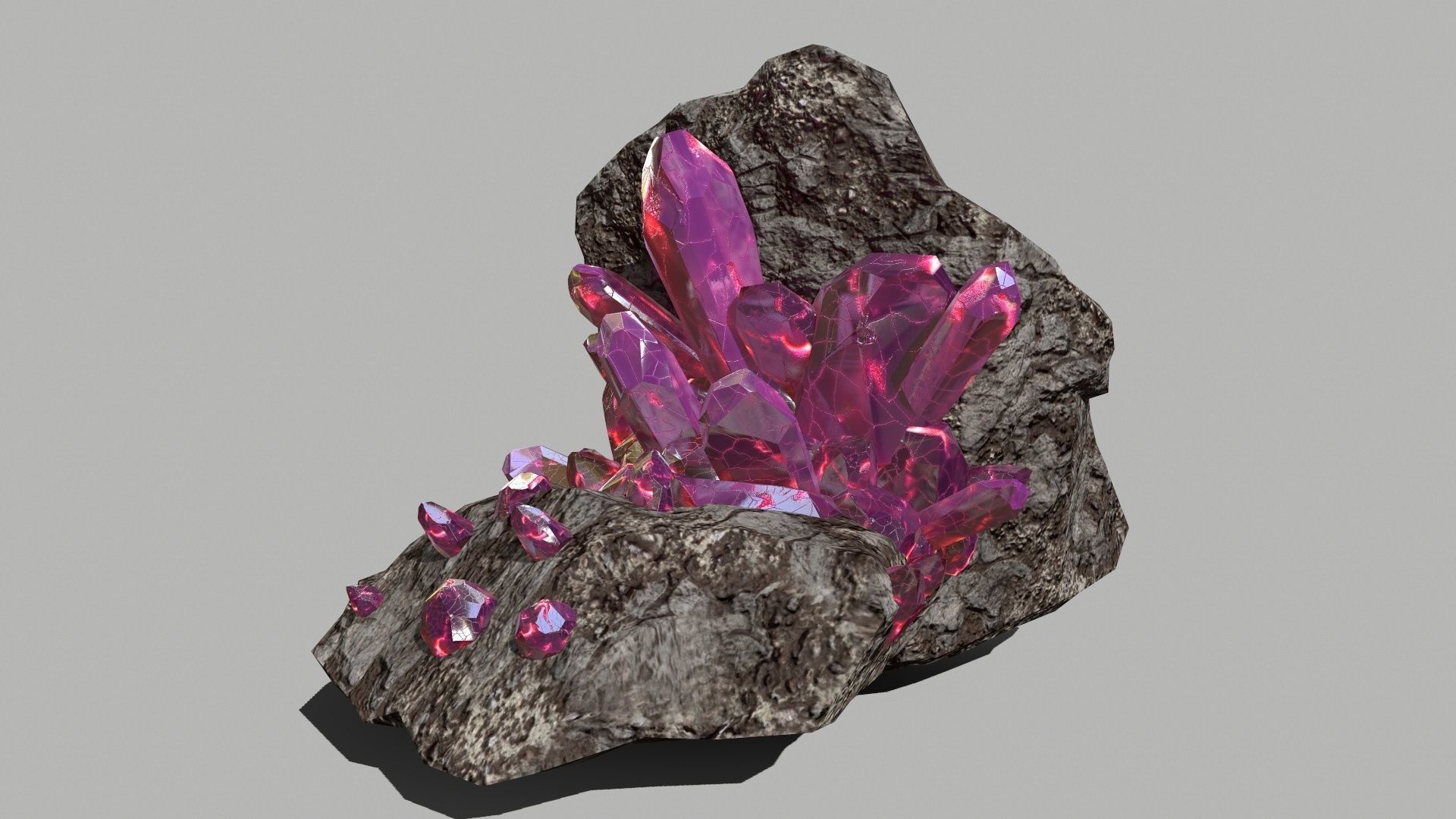 Crystal Set rock with crystals Low-poly 3D model_4