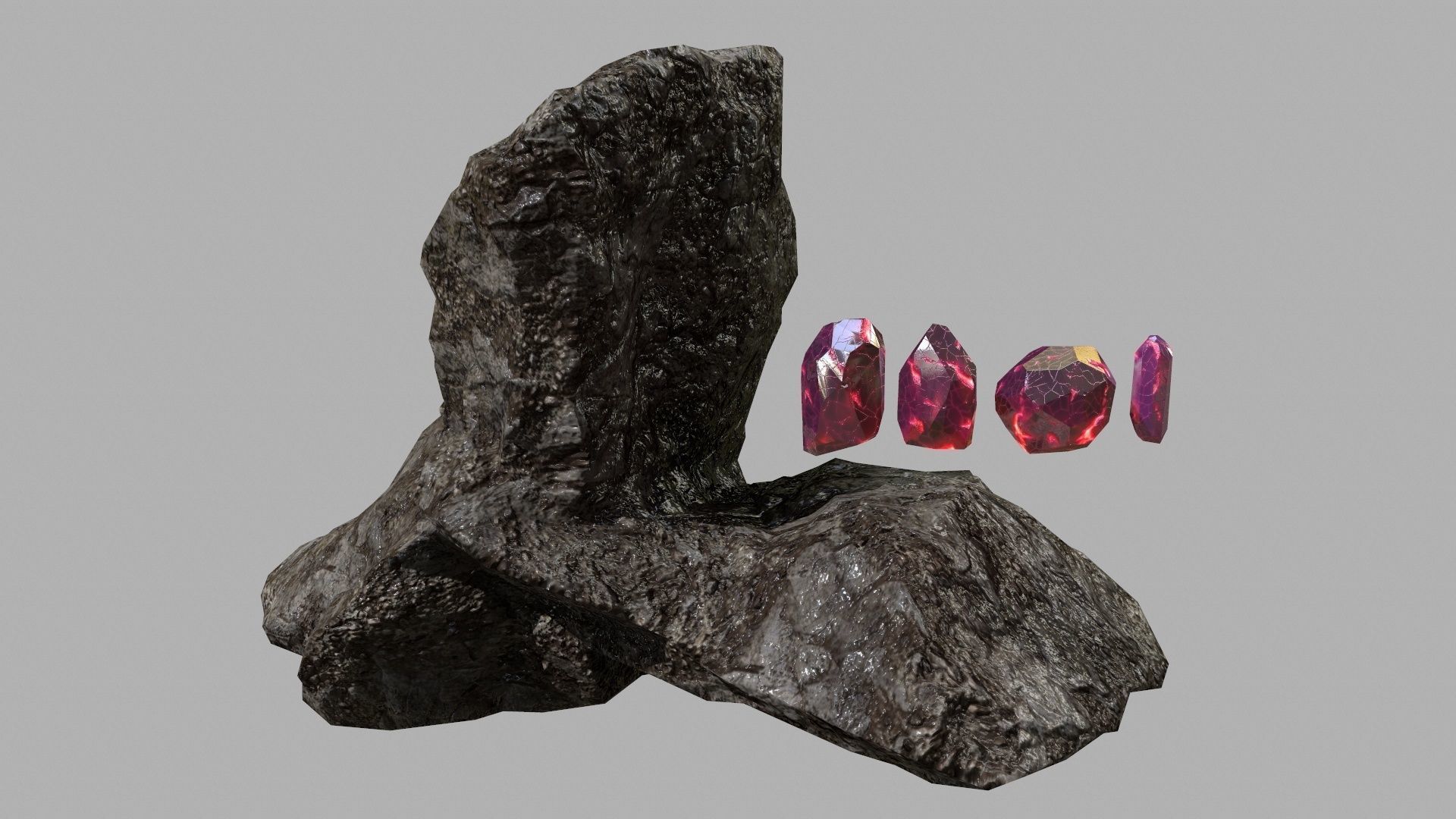 Crystal Set rock with crystals Low-poly 3D model_12