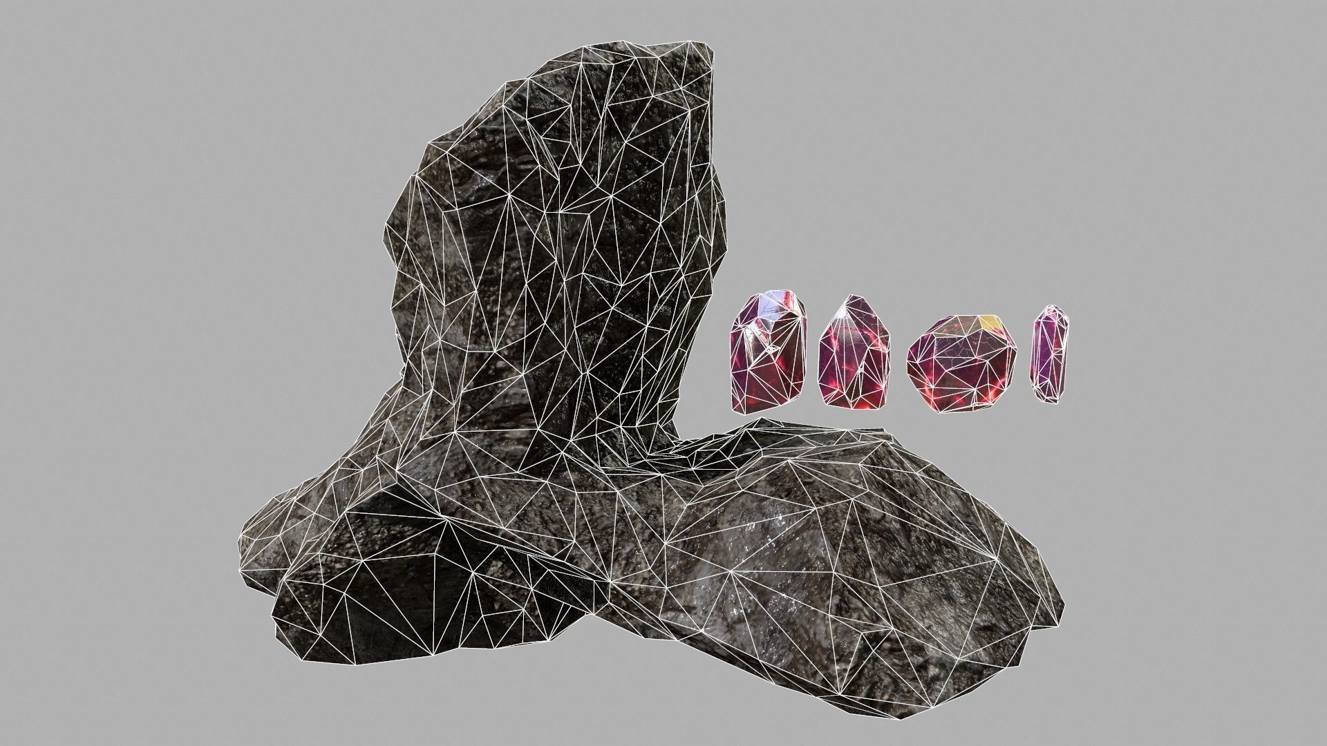 Crystal Set rock with crystals Low-poly 3D model_13