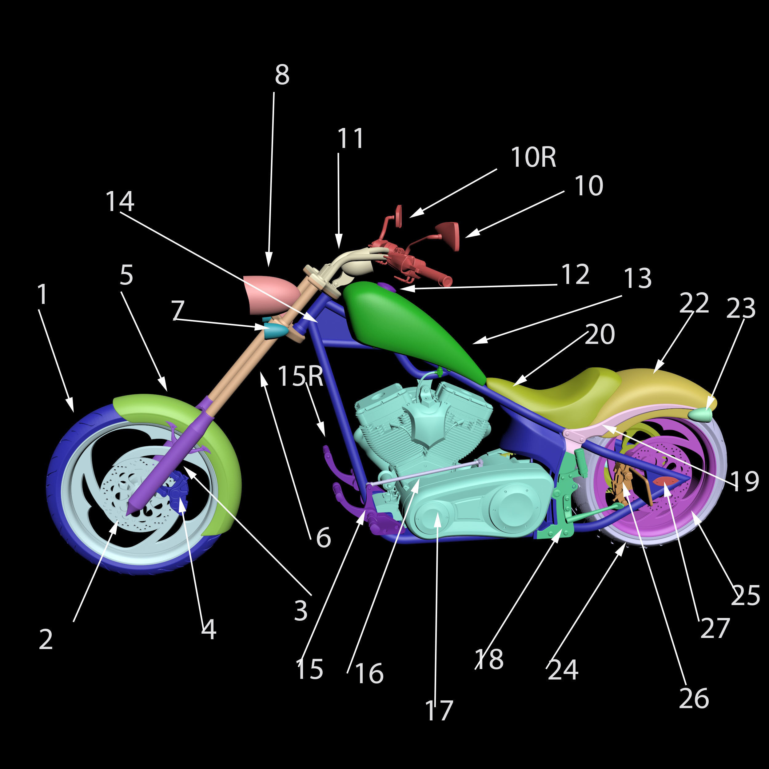 Big Dog K9 Chopper Motorcycle 3D Printable Model 3D print model_14