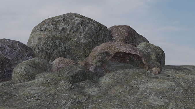 Rock Cave with textures and separate extra rocks set Low-poly 3D model