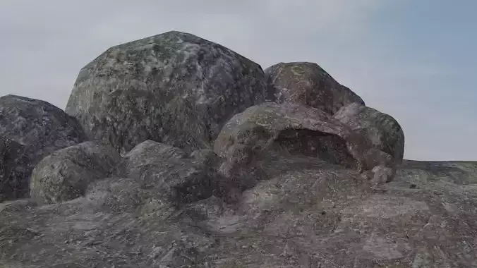 Rock Cave with textures and separate extra rocks set Low-poly 3D model