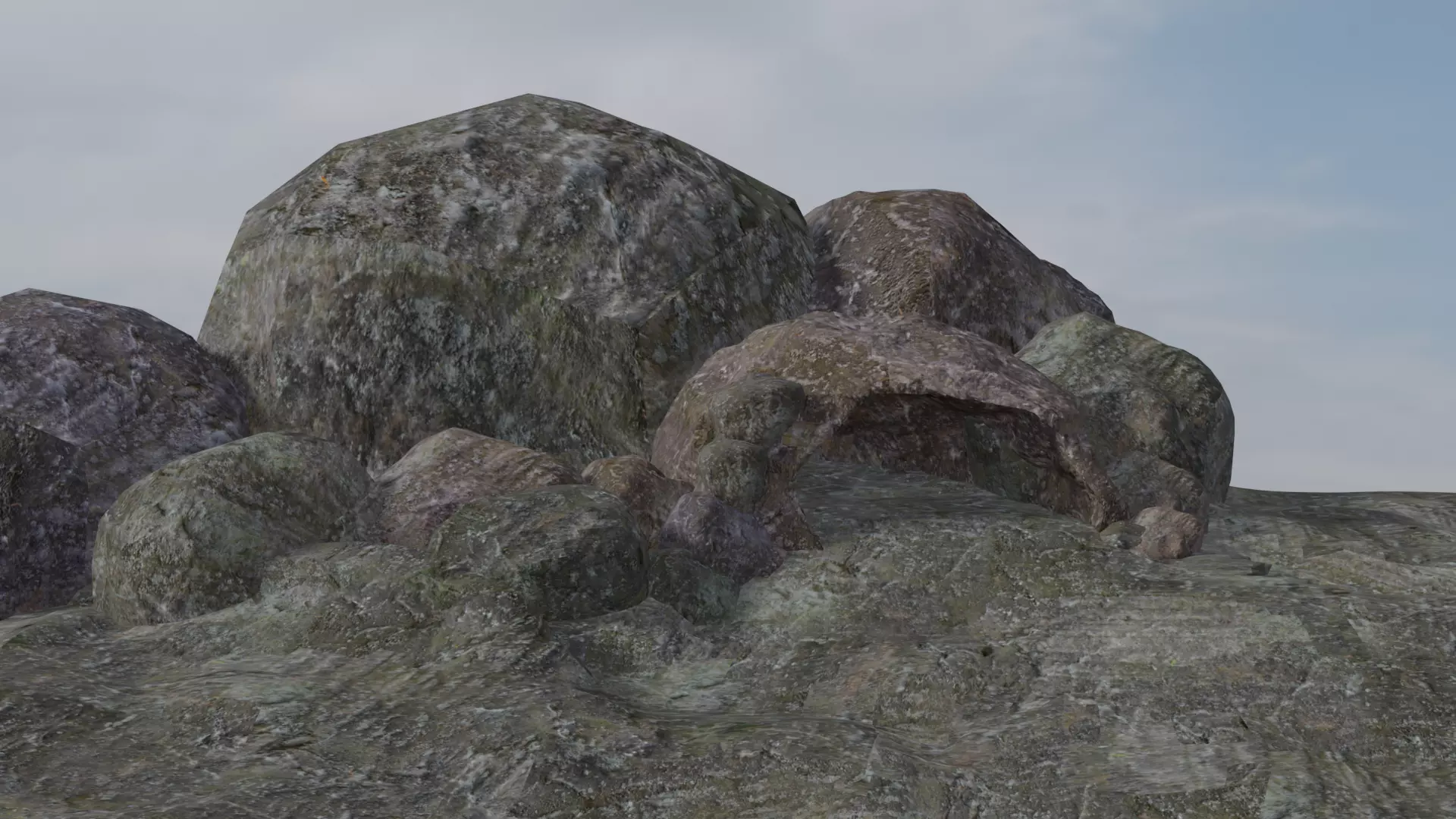 Rock Cave with textures and separate extra rocks set Low-poly 3D model_0
