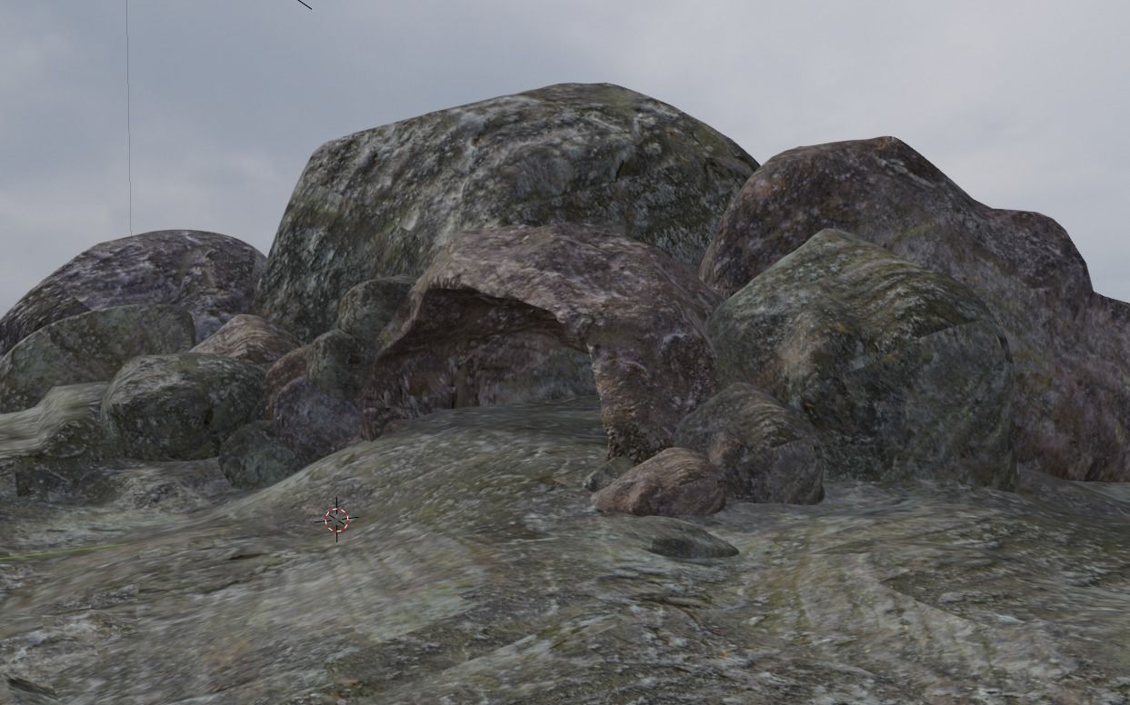 Rock Cave with textures and separate extra rocks set Low-poly 3D model_1