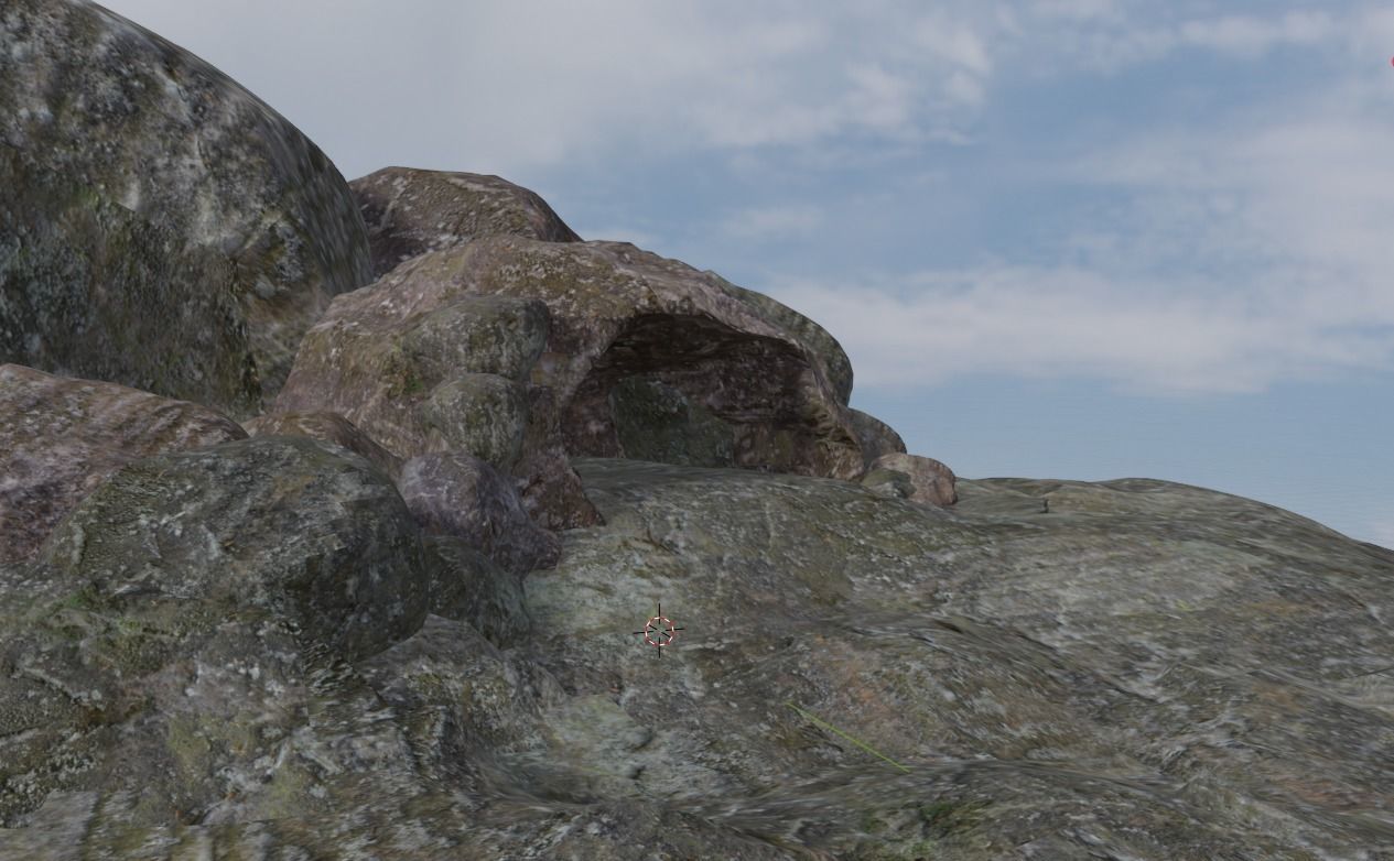 Rock Cave with textures and separate extra rocks set Low-poly 3D model_2