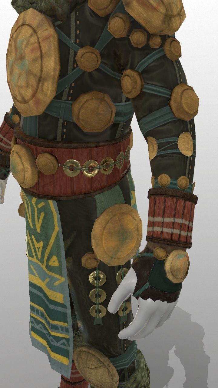 Wooden Plate Armor  Low-poly 3D model_5