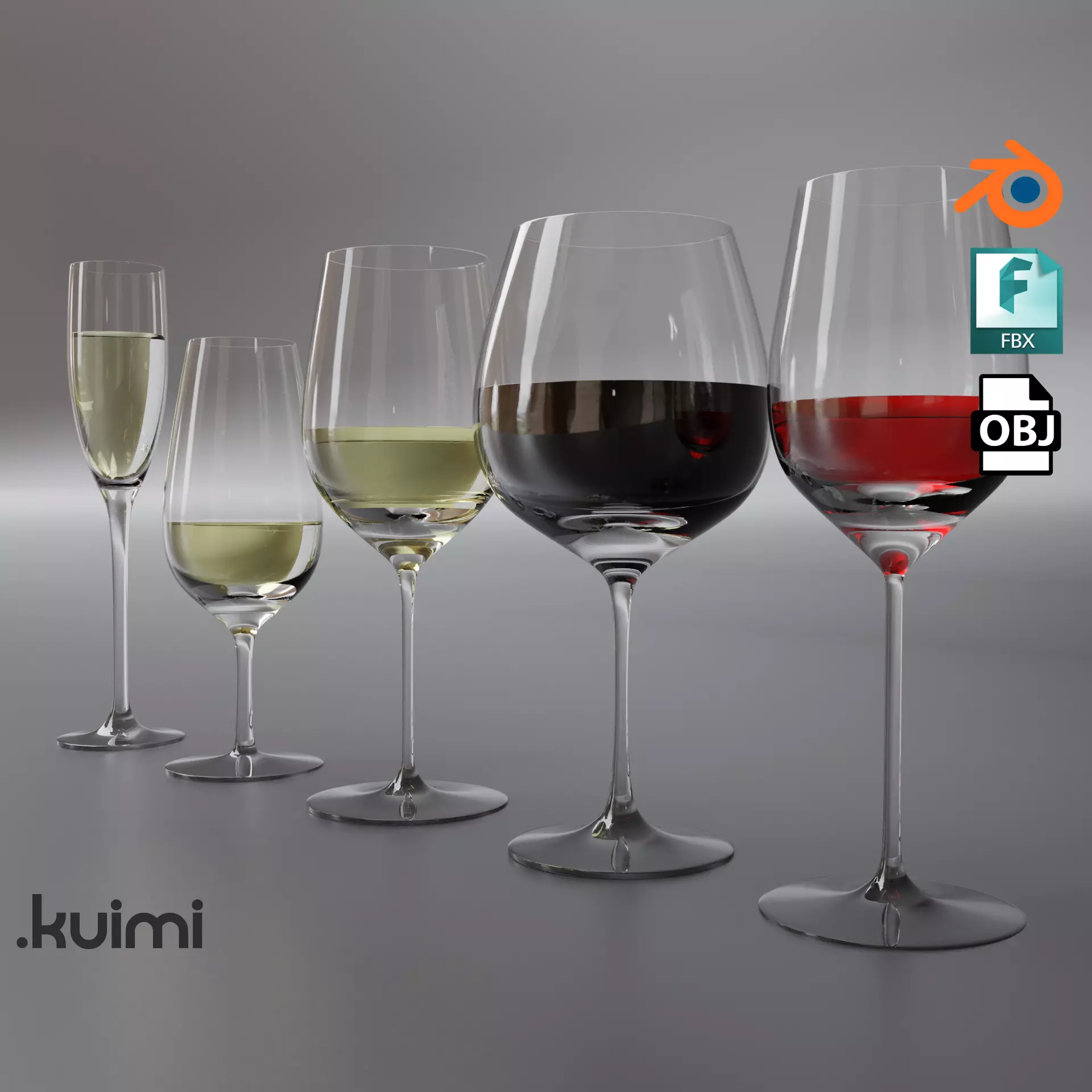 Wine Glasses  Low-poly 3D model_0
