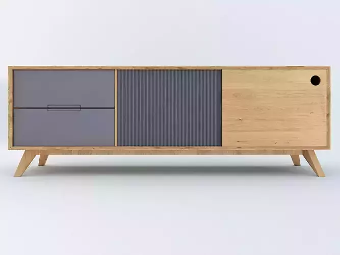 Cabinet TV 3D model - LOFT FURNITURE Steel and natural OAK