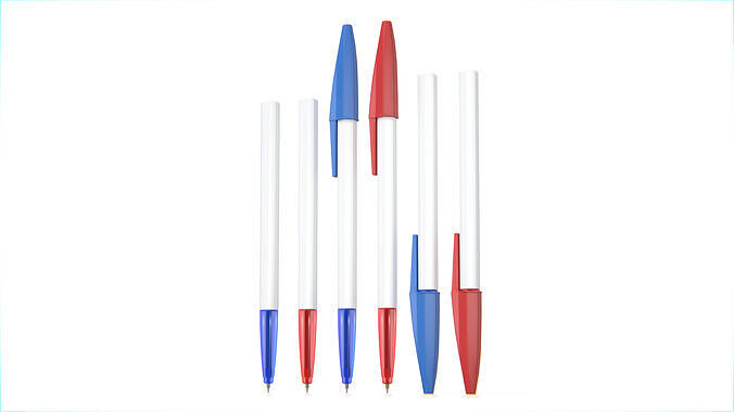 Thai Ballpoint Pen Red and Blue set02 Low-poly 3D model