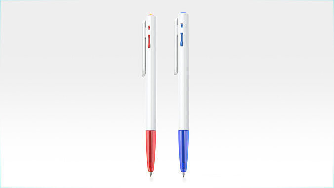 Thai Ballpoint Pen Red and Blue set01 Low-poly 3D model