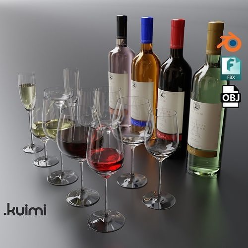 Wine Bottles With Glasses  3D model