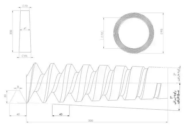 helix drawing showing dimensions of screw