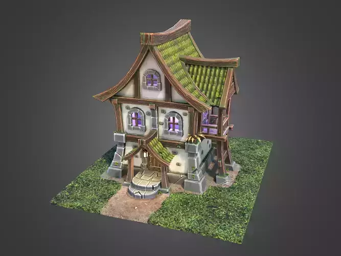 Fantasy fairy house 3d model with baked light texture