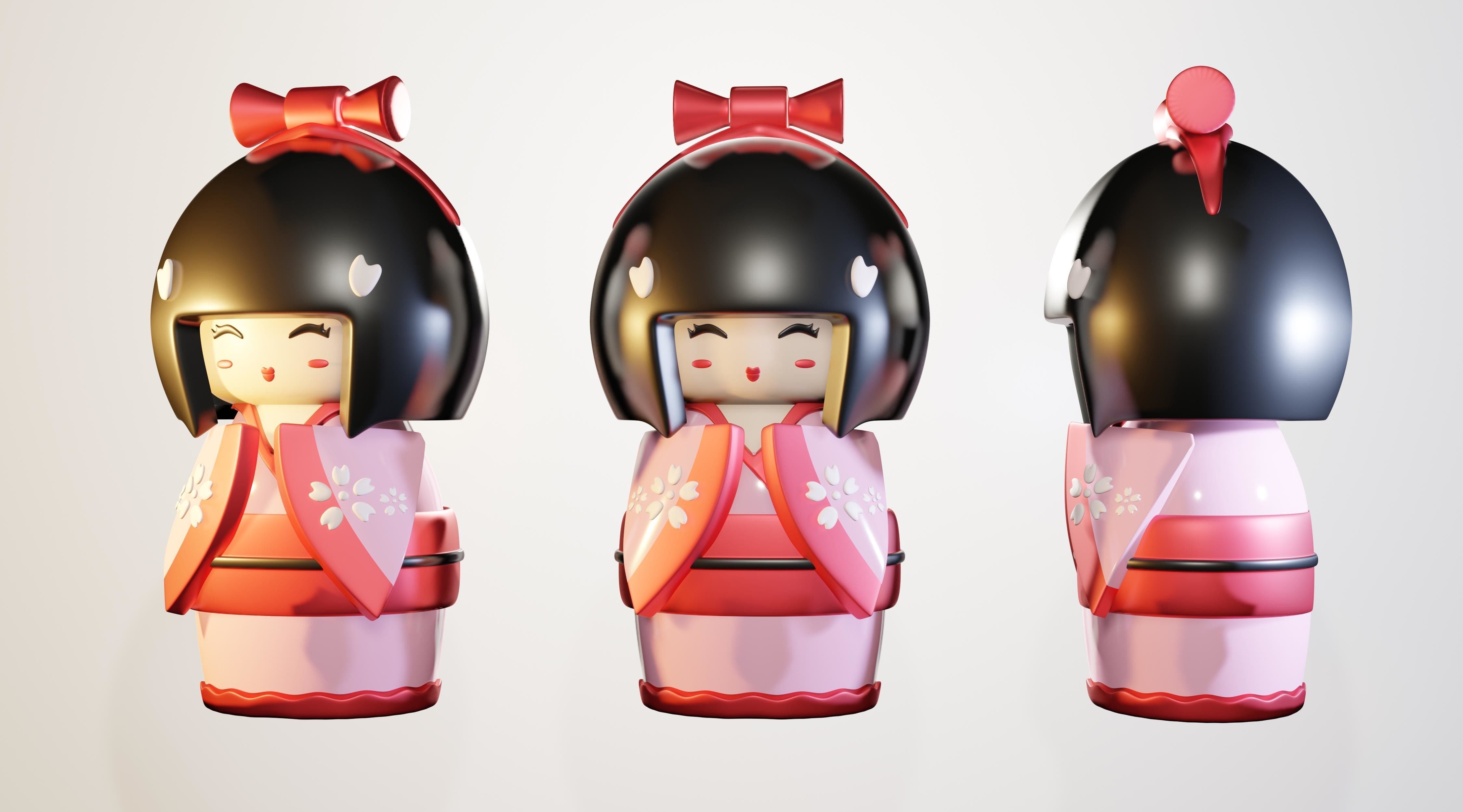 Kokeshi doll 3D model_2