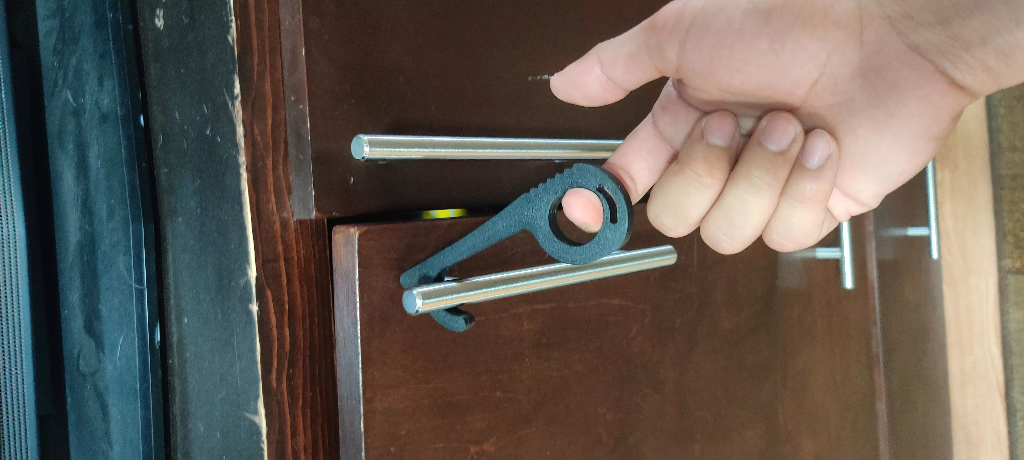 Anti-covid person opening door with metal handle Free 3D print model