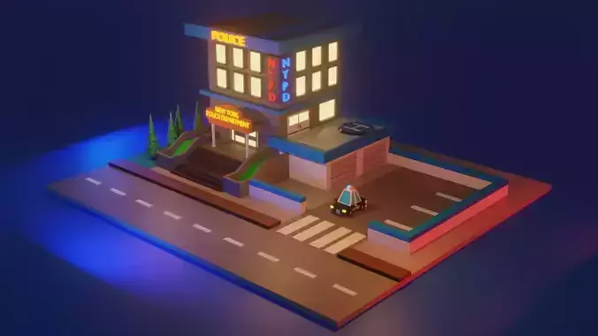 Low Poly Police Department Cartoon