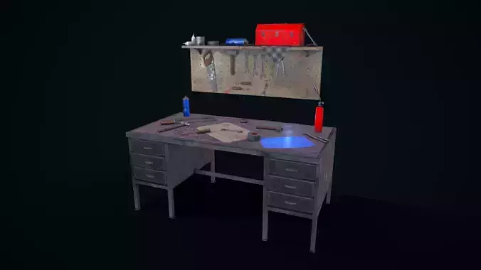 Workbench with tools Low-poly 3D model
