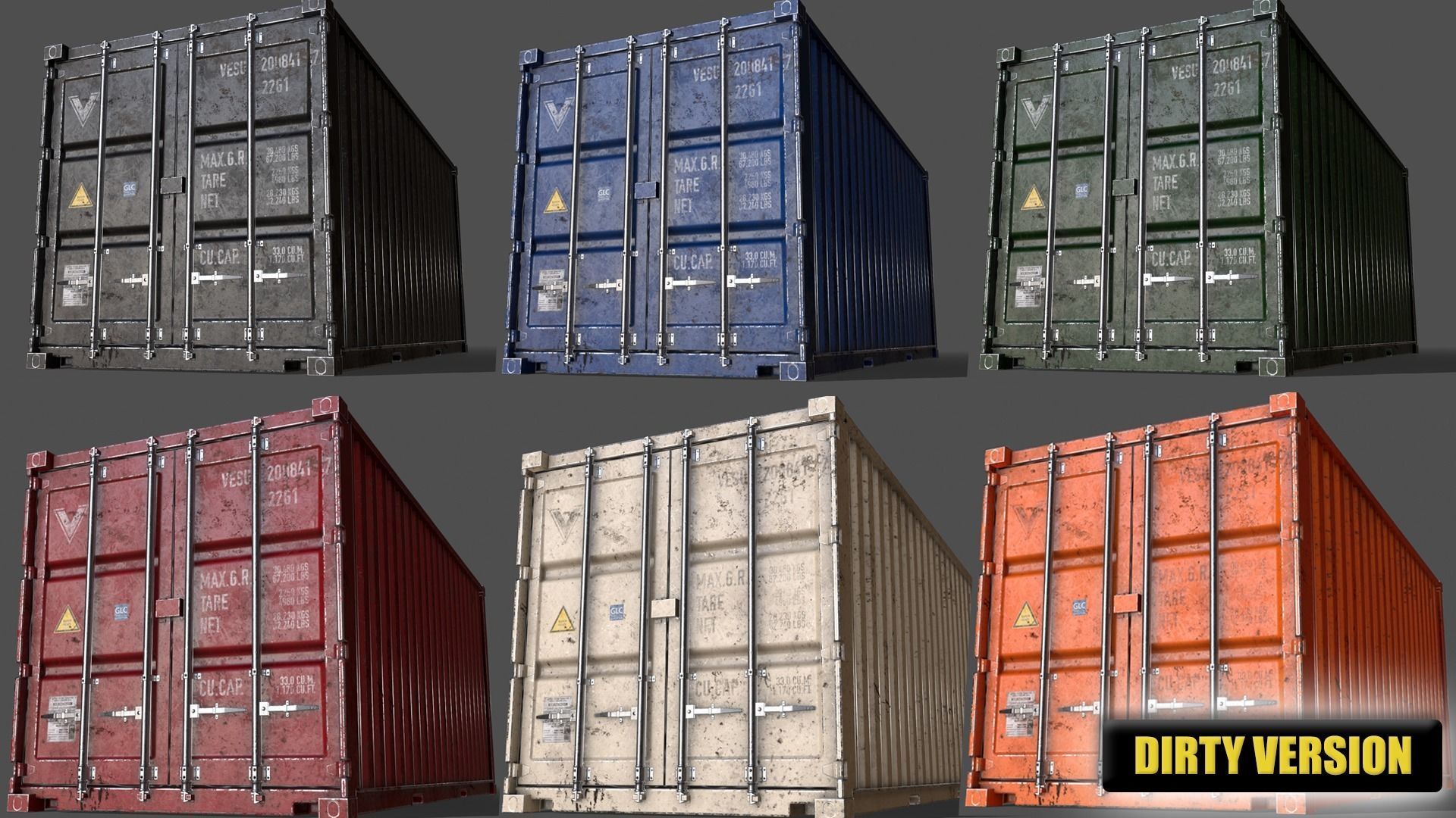 PBR 20 ft Shipping Cargo Container - Multi color Pack 3D Model Collection_8