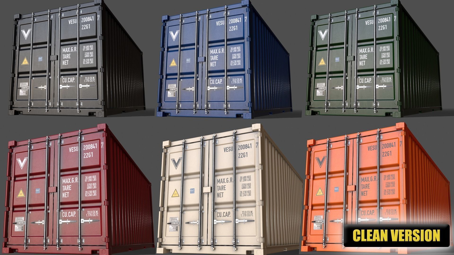 PBR 20 ft Shipping Cargo Container - Multi color Pack 3D Model Collection_7
