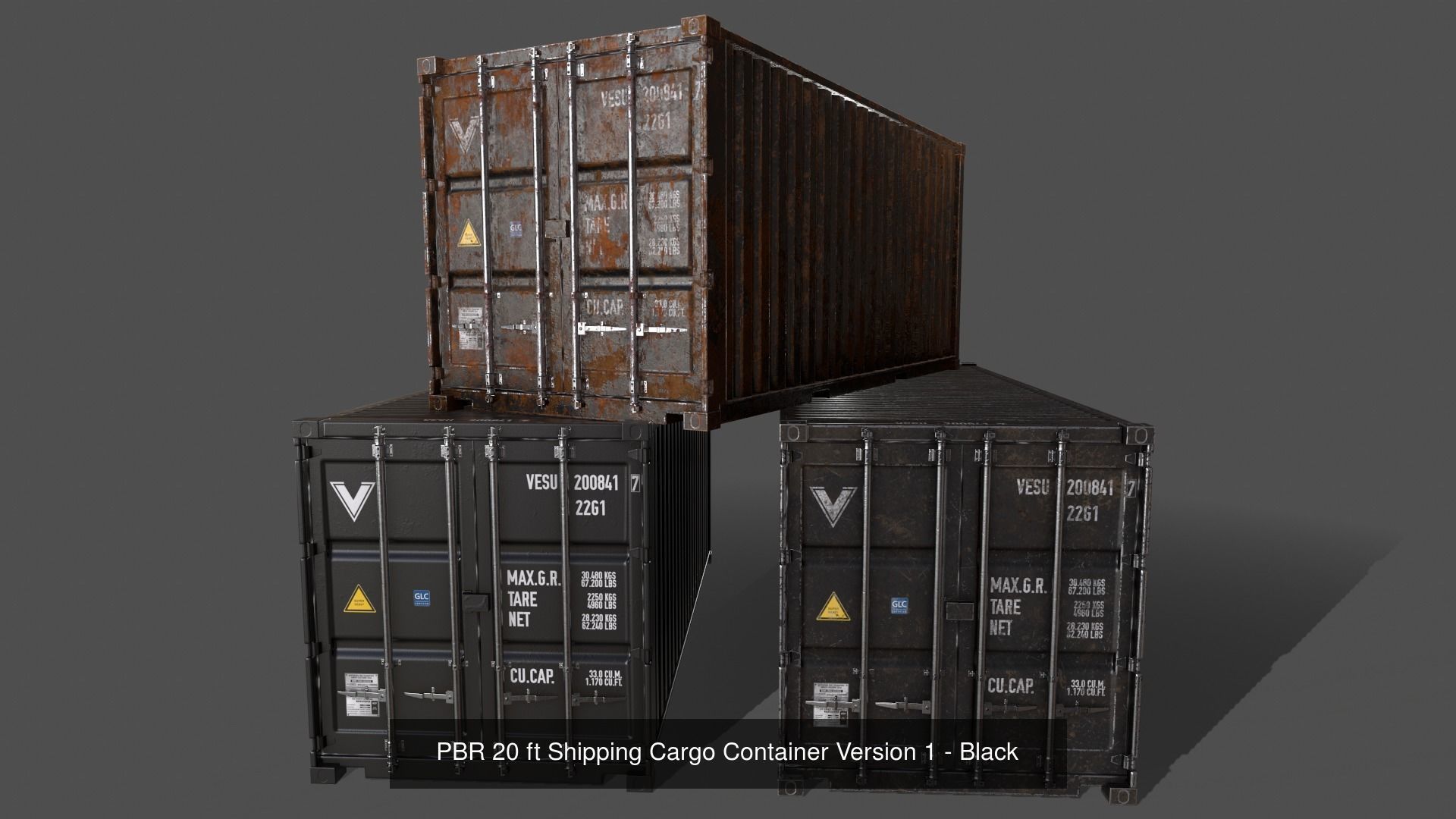 PBR 20 ft Shipping Cargo Container - Multi color Pack 3D Model Collection_10
