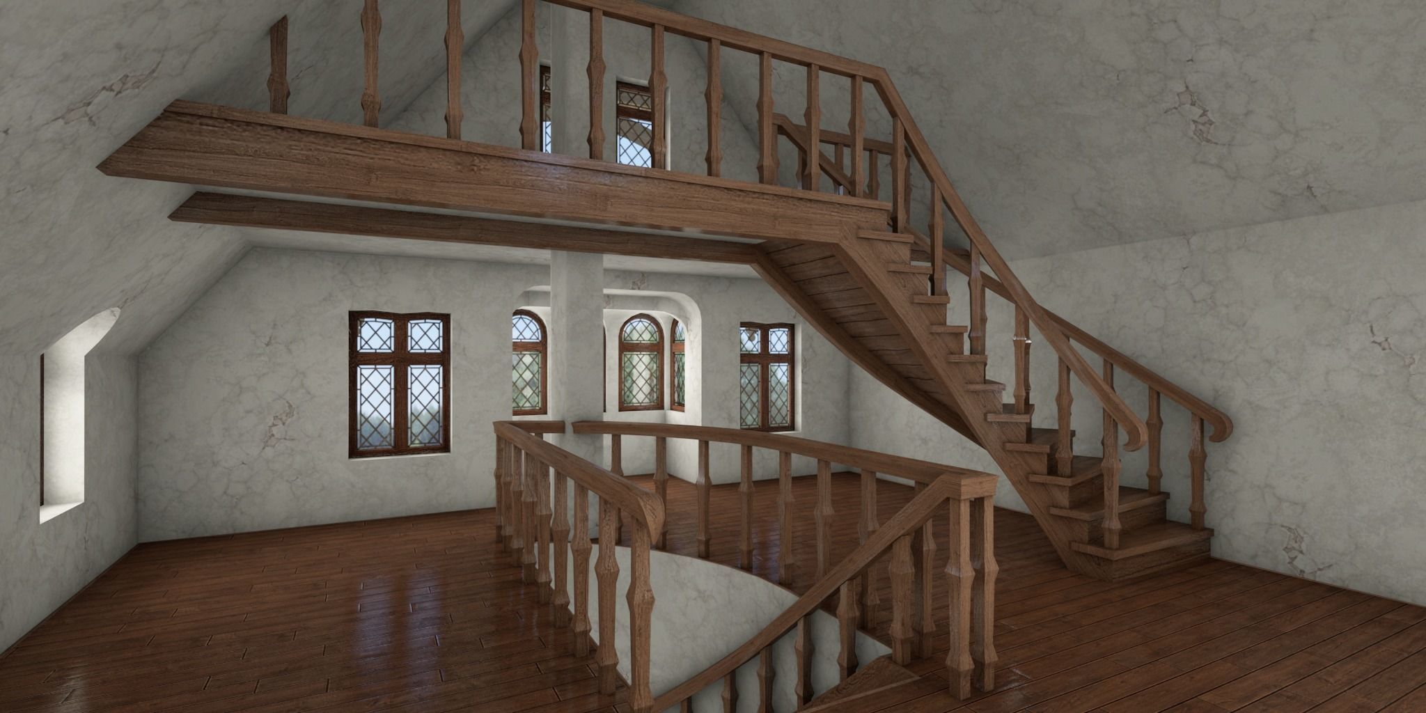 Half-timbered house from the 18th CENTURY with rooms Low-poly 3D model_25