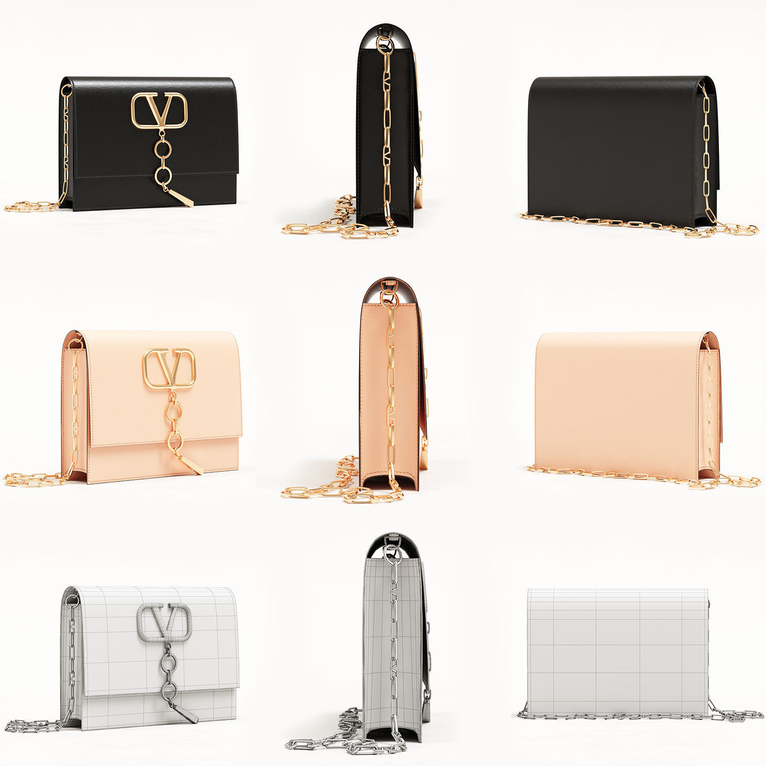 Valentino Small Vcase Smooth Calfskin Bag Low-poly 3D model_1