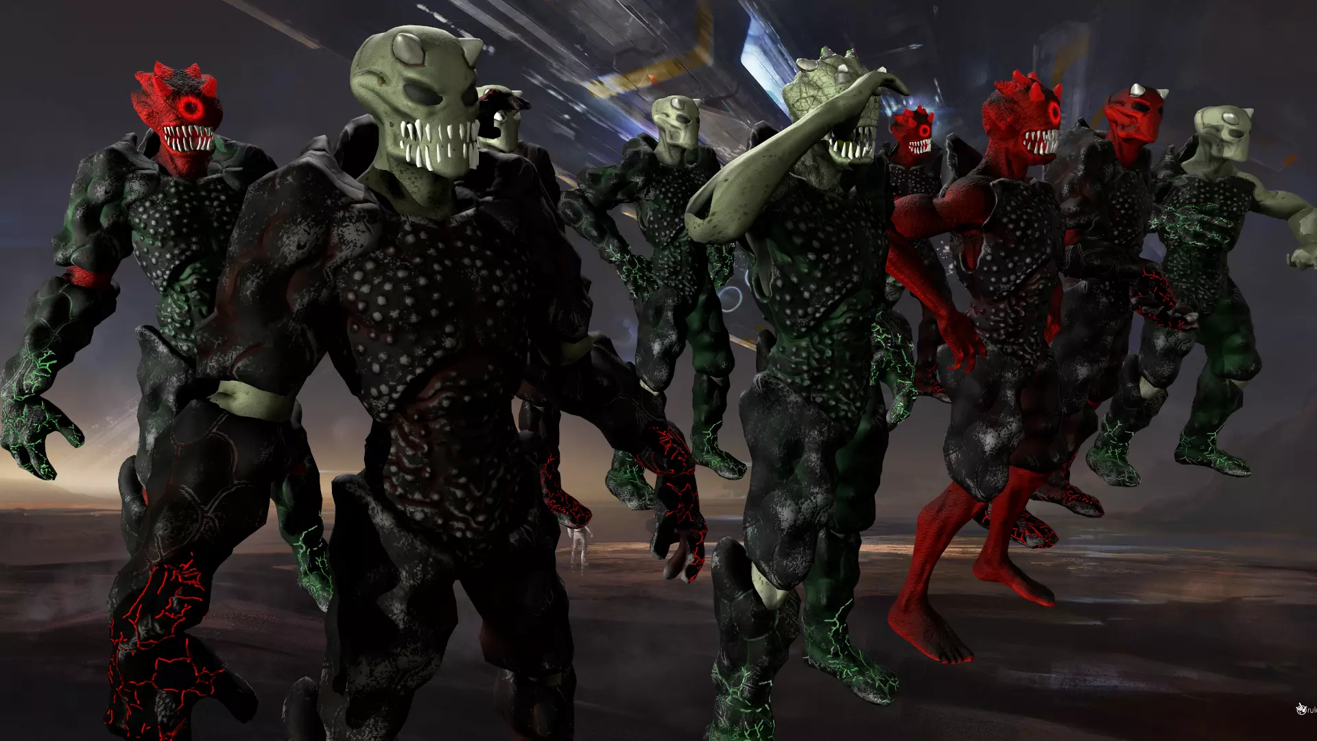 AlienSoldiers group of aliens Low-poly 3D model_0