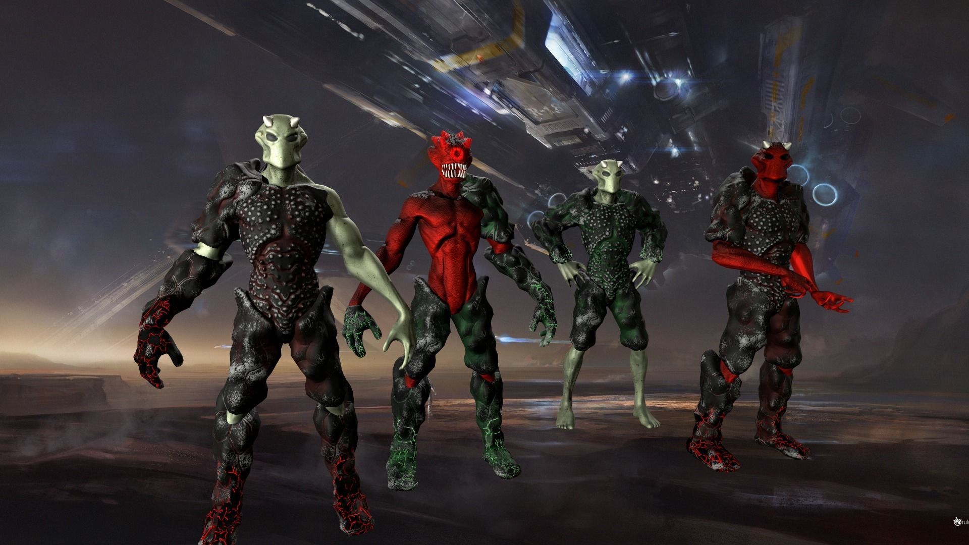 AlienSoldiers group of aliens Low-poly 3D model_4