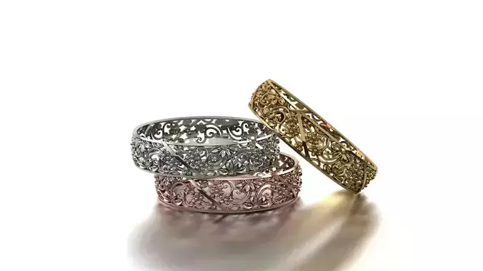 Bangle silver ring with filigree design