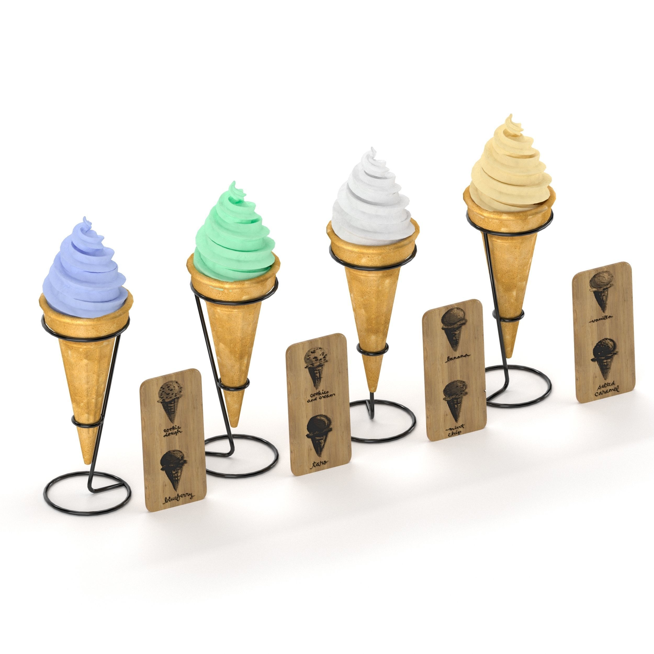 Ice cream in waffle cone 3D model_2