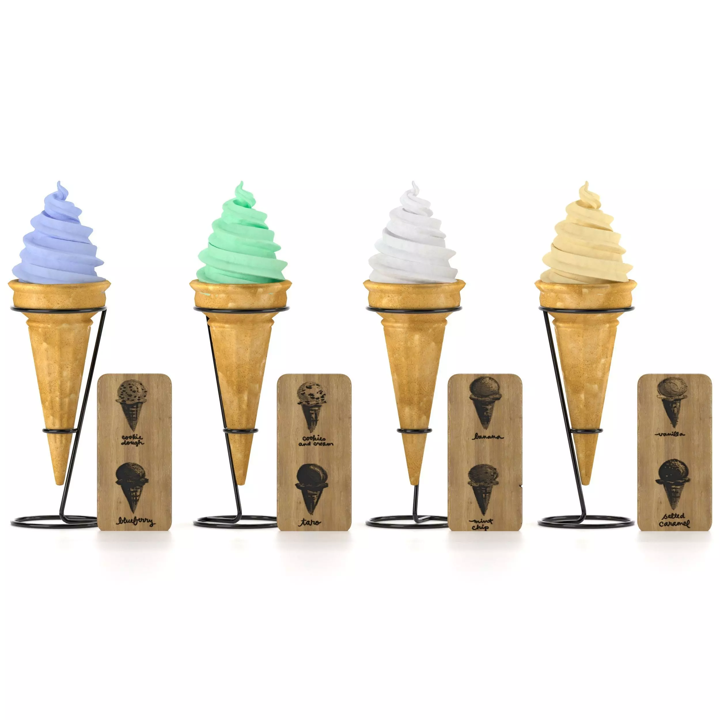 Ice cream in waffle cone 3D model_0