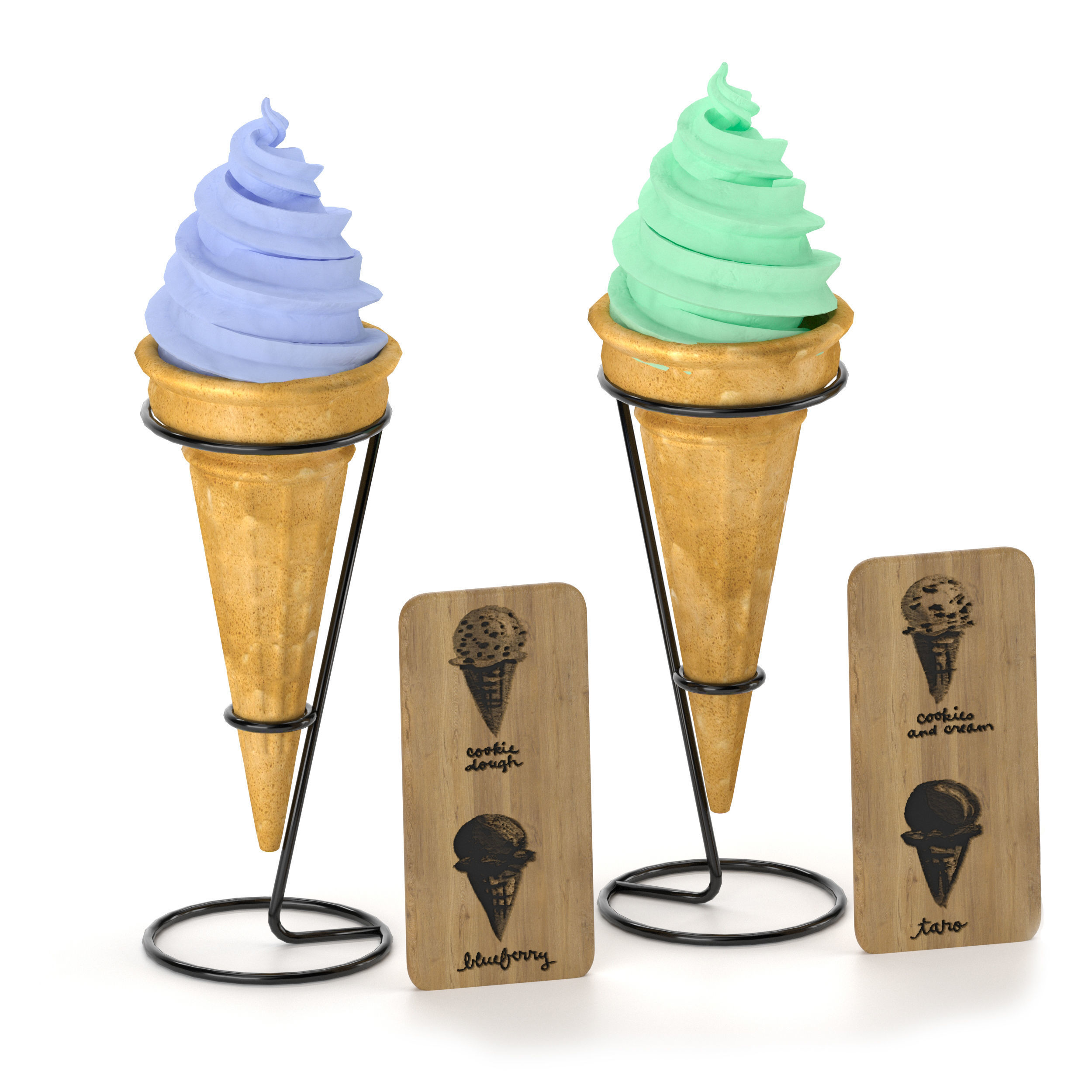 Ice cream in waffle cone 3D model_4