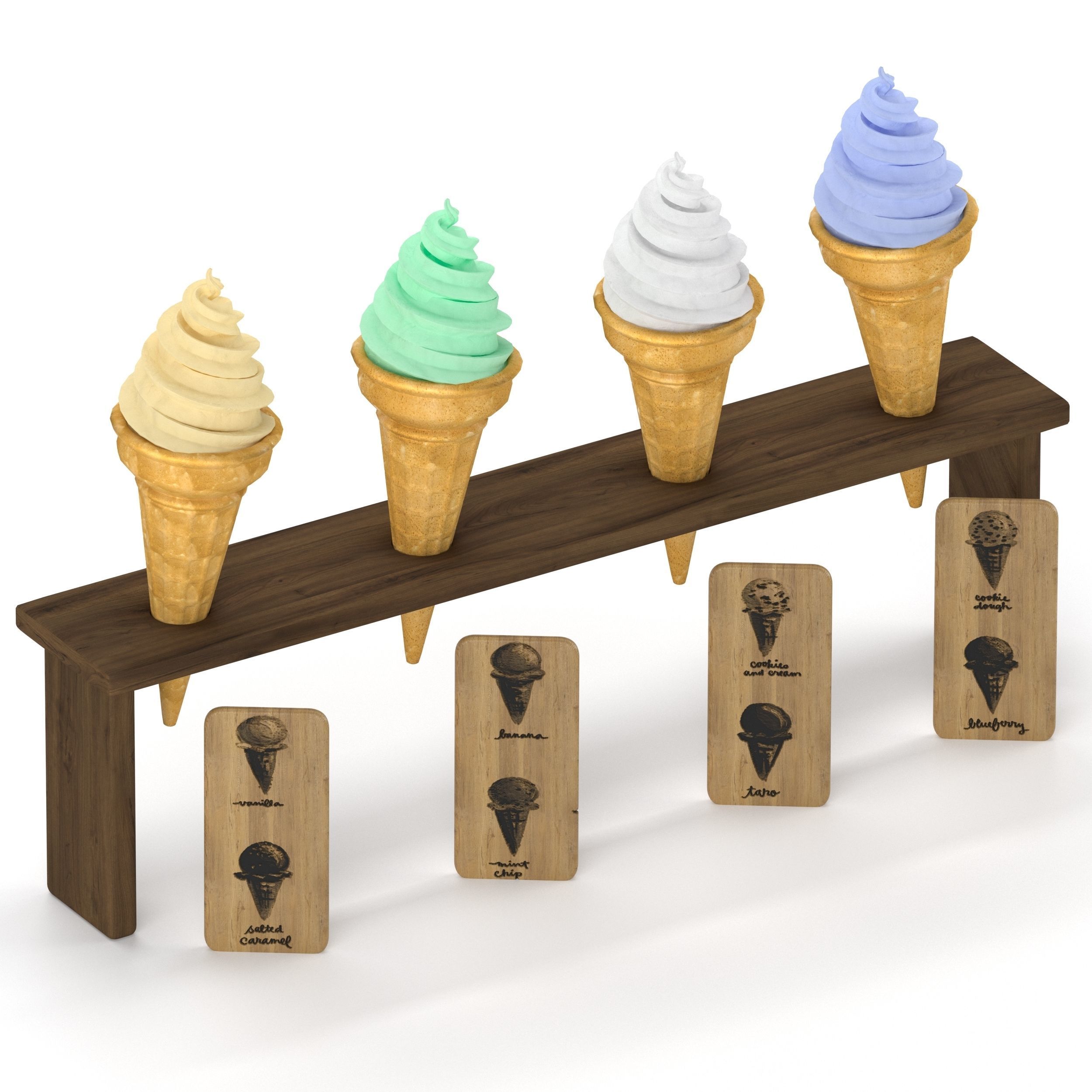 Ice cream in waffle cone 3D model_1