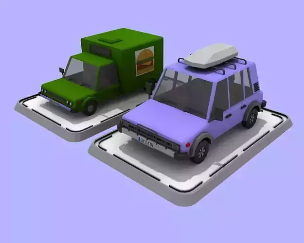 2 Cartoon Low Poly Cars - Set 01