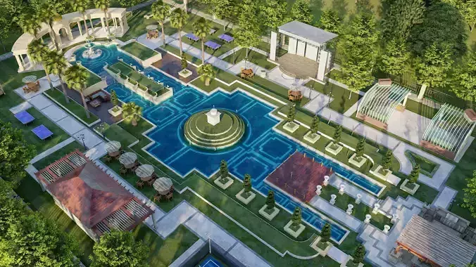 luxury Landscape backyard Pool design 3d model lumion file 3D model