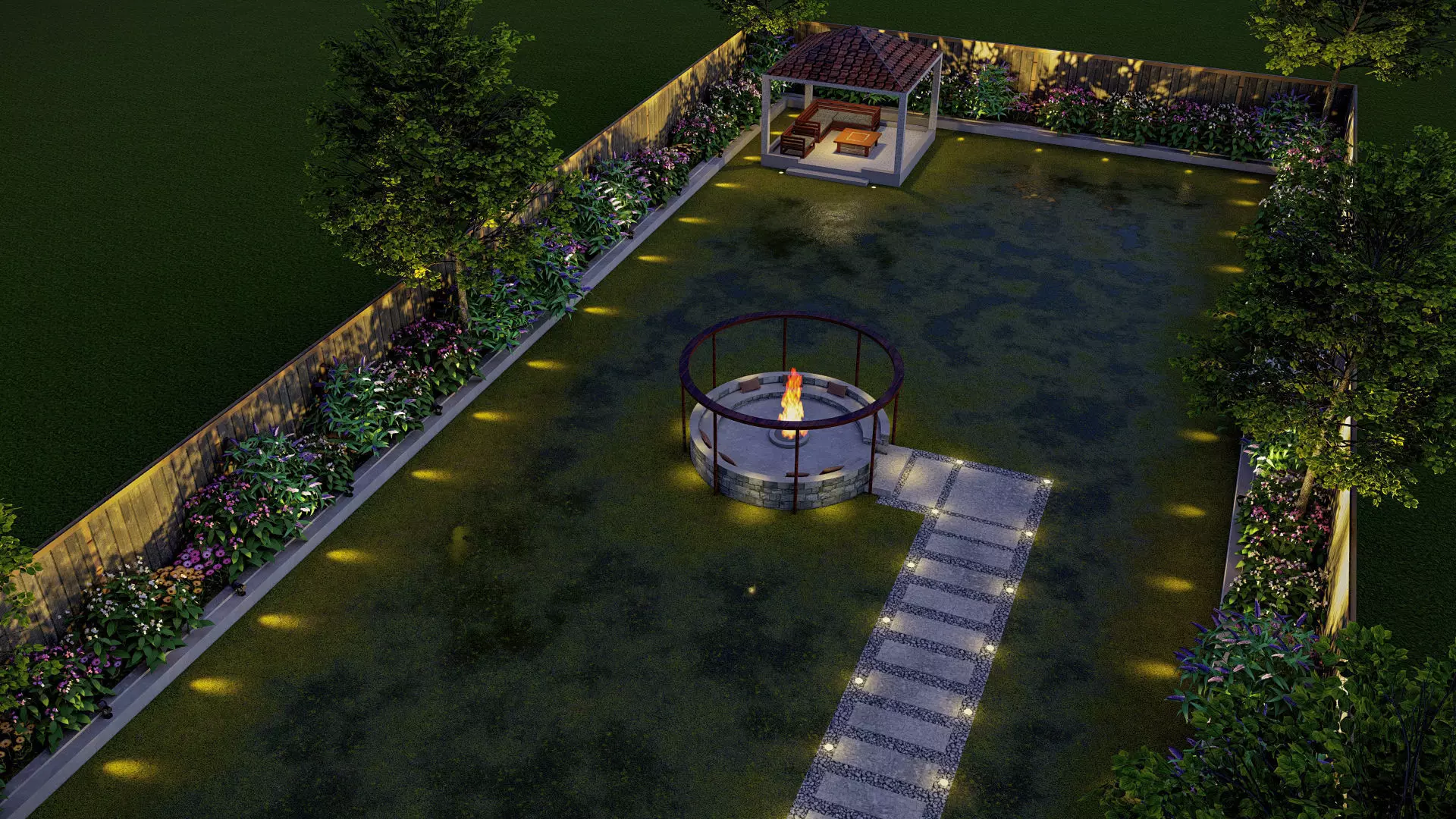 backyard landscape of small house 3d model 3D model_0