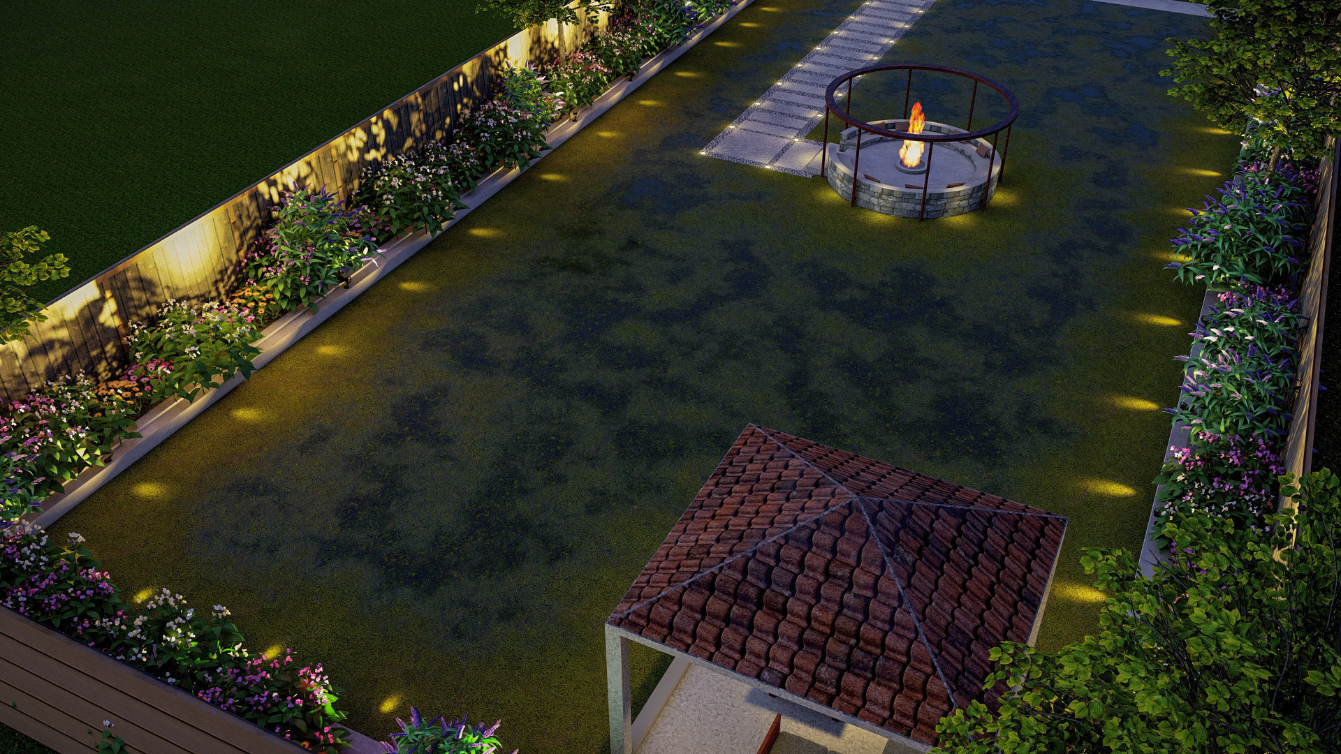 backyard landscape of small house 3d model 3D model_3