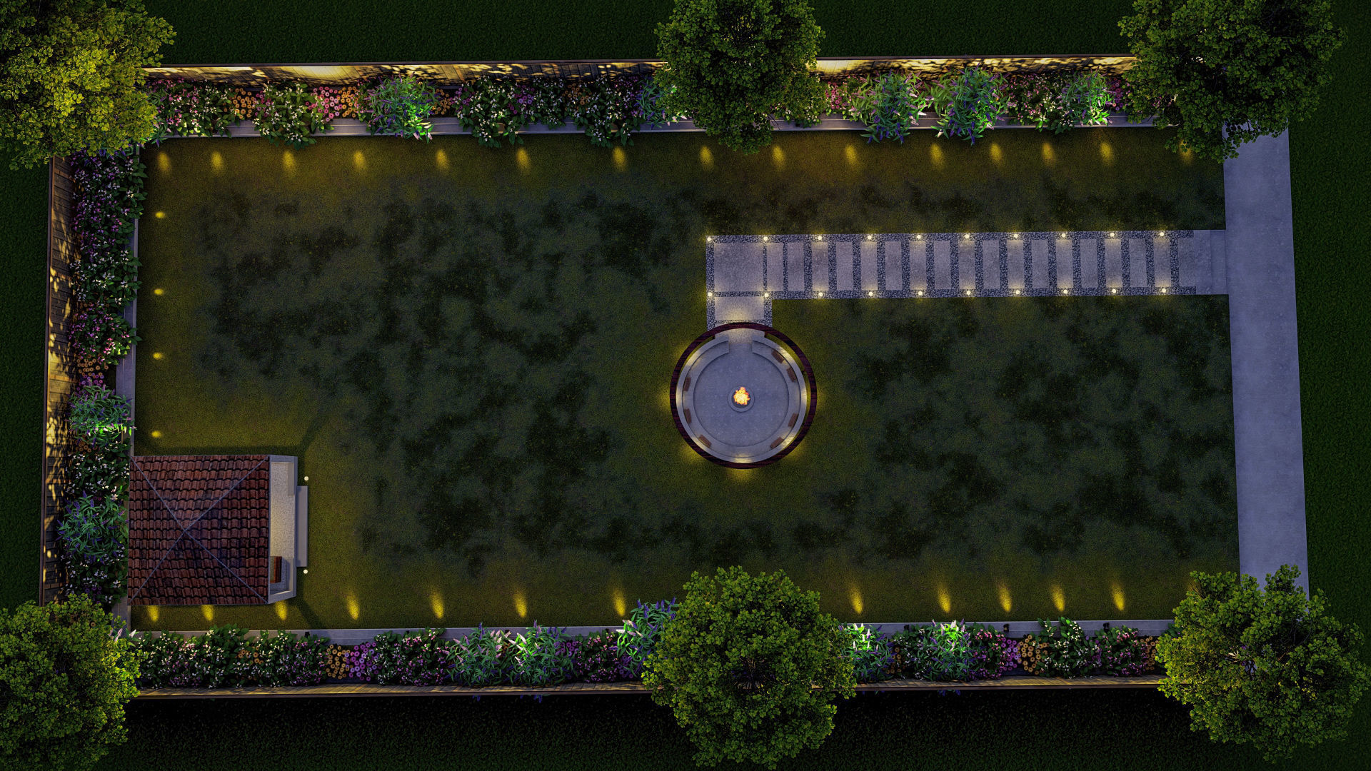 backyard landscape of small house 3d model 3D model_4