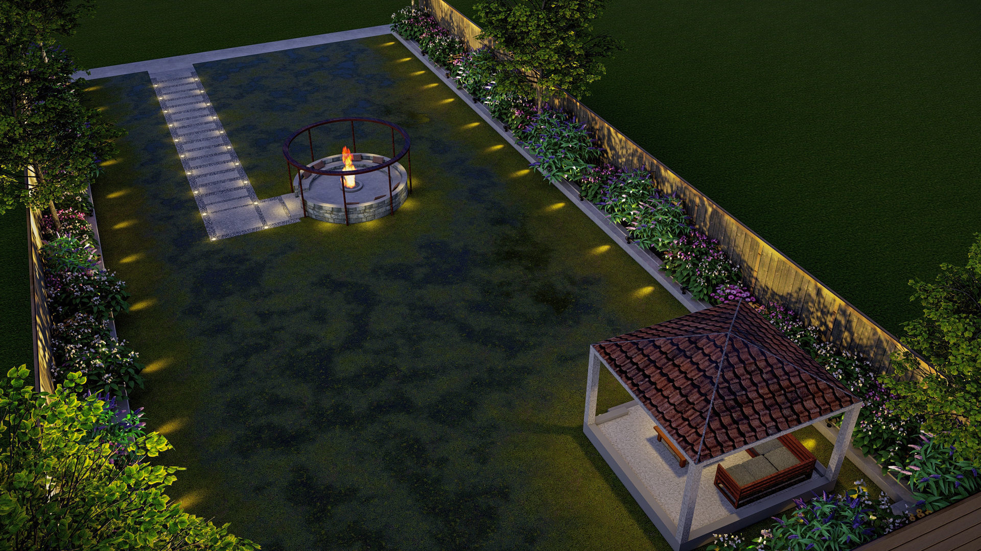 backyard landscape of small house 3d model 3D model_2