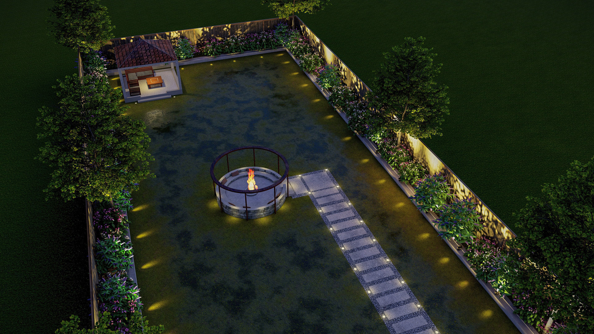 backyard landscape of small house 3d model 3D model_1