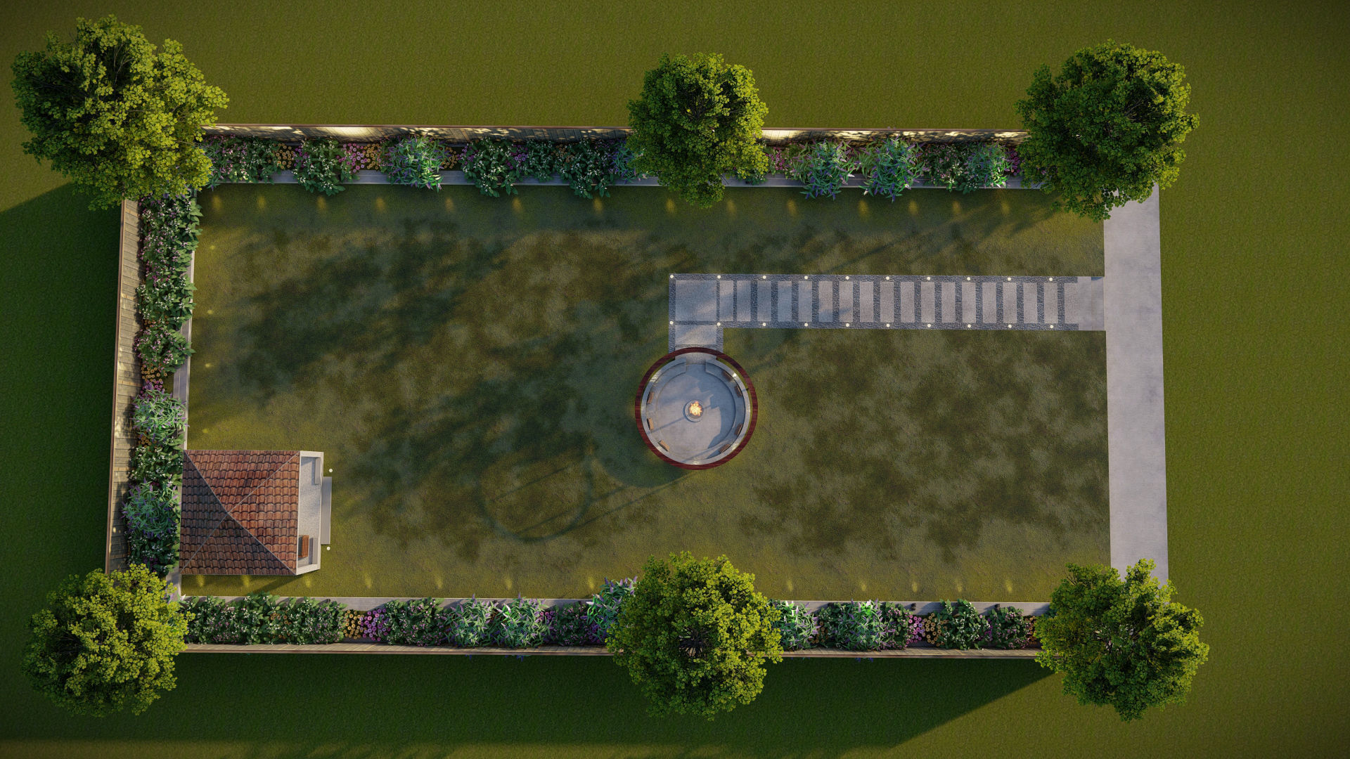 backyard landscape of small house 3d model 3D model_5