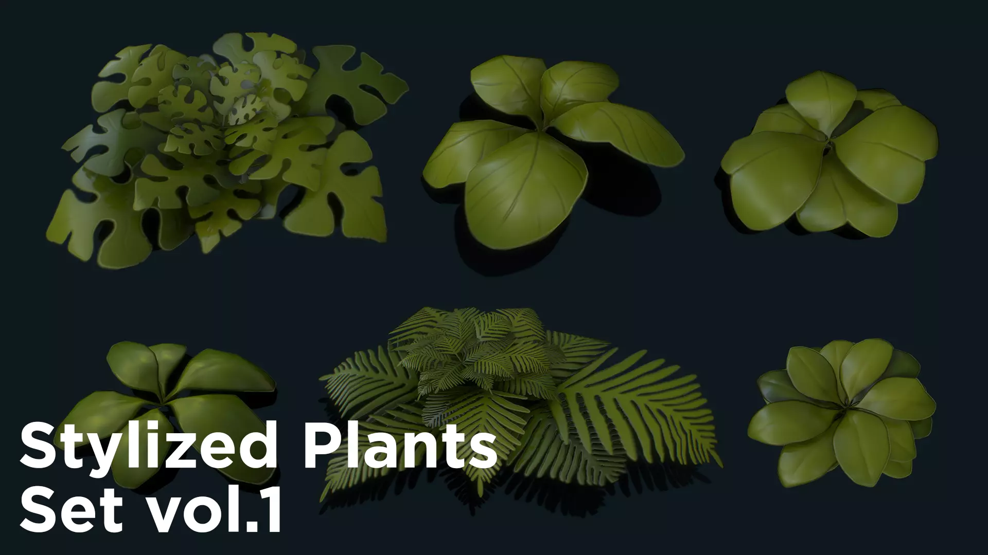 Stylized Plants Set vol 01 foliage pack Low-poly 3D model_0