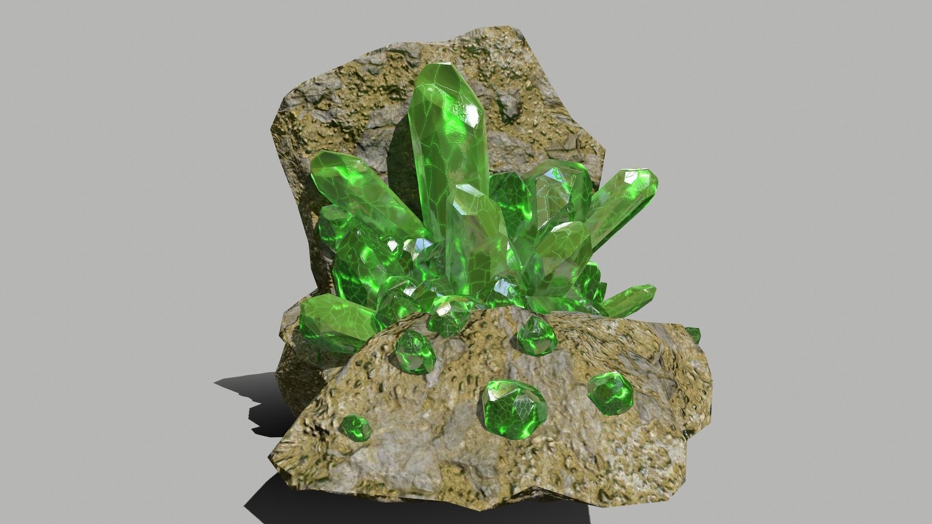 Crystal Set rock with crystals Low-poly 3D model_5