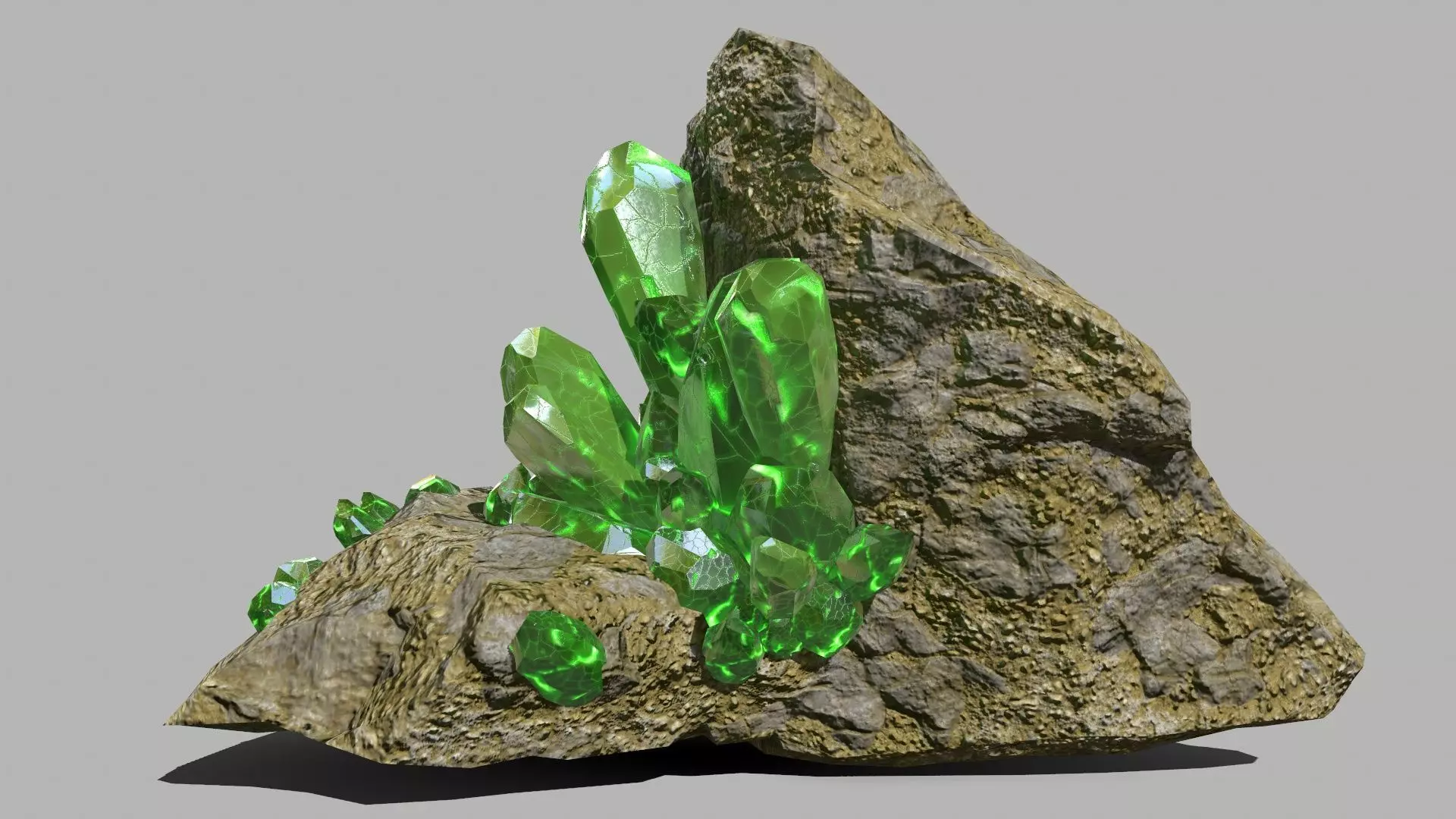 Crystal Set rock with crystals Low-poly 3D model_0