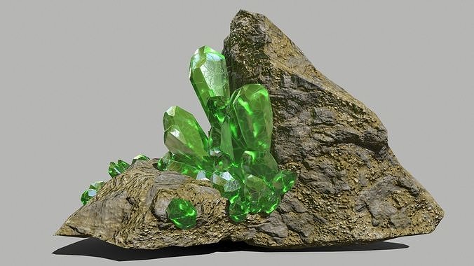 Crystal Set rock with crystals Low-poly 3D model