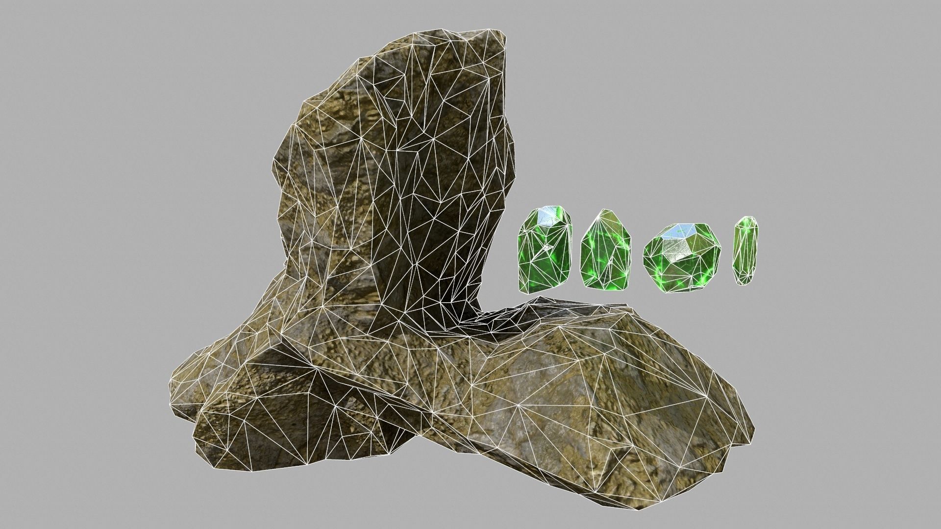 Crystal Set rock with crystals Low-poly 3D model_11